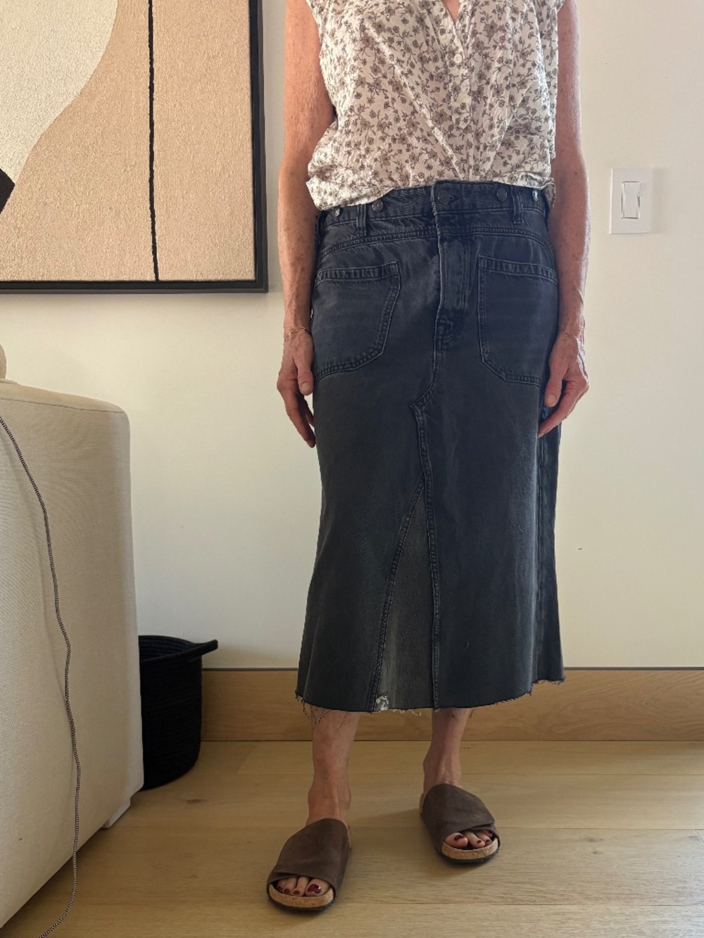 Free People black denim one of kind skirt